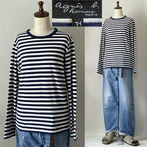 並品★【名作 定価15,400円程 日本製】 agnes b.homme 4366J008 H16 (J008) アニエスベー オム 細ボーダー ロンT Tシャツ T1 長袖 ネイビー