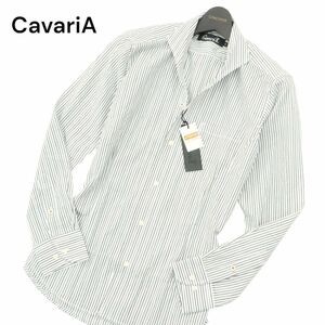 未使用★ CavariA キャバリア 通年 イタリアンカラー 長袖 スリム ストライプ シャツ Sz.46　メンズ　A4T01734_2#C