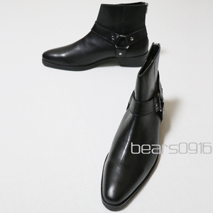 新品 ASOS エイソス ブラックレザー ウエスタン チェルシー ハーネスリング ブーツ 黒 UK9