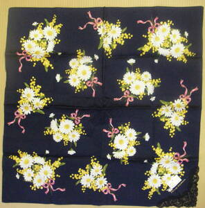 中古未使用品★「PIERRE BALMAIN　ピエールバルマン　大型ハンカチ　51×51㎝　花柄レース　ブルーミング中西」