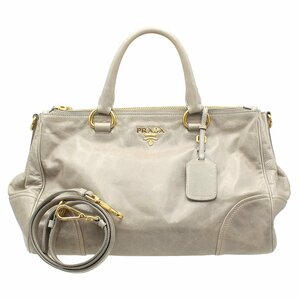 ★B2013 超美品!! プラダ シャイニーレザー 2WAYバッグ BN2324 ハンド・ショルダー NUBE グレー×ゴールド金具 PRADA レディース★