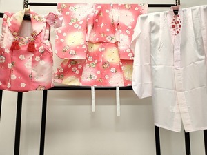 平和屋着物■七五三　女の子　3歳　祝着・長襦袢(単衣・半衿刺繍)・被布セット　舞花文　金彩　DAAJ2064ud