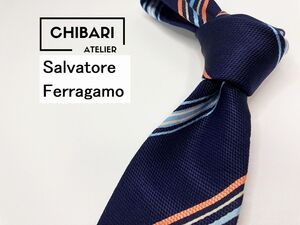 Salvatore Ferragamo　フェラガモ　レジメンタル柄 ネクタイ 3本以上 送料無料 メンズ ネイビー　1205015