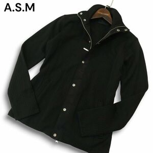 A.S.M アトリエサブ メン 通年 スタンドカラー★ リブ ジャケット ブルゾン Sz.48　メンズ 黒 ASM　A4T09433_9#F