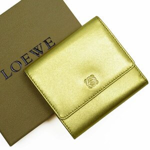 ロエベ LOEWE 二つ折り財布 レザー ゴールド t18782a