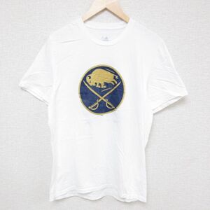 L/古着 アディダス adidas 半袖 ブランド Tシャツ メンズ NHL バッファローセイバーズ ジェフスキナー 53 コットン クルーネック 白 ホ