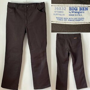 ★【希少 USA製 70s 並品】BIG BEN by WRANGLER ビッグ ベン ラングラー コットン フレア ブーツカット ワーク ランチャーパンツ Ｗ36 茶