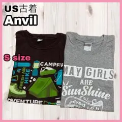 【US古着】2枚セット プリント 半袖 Tシャツ Sサイズ キャンプ アンビル