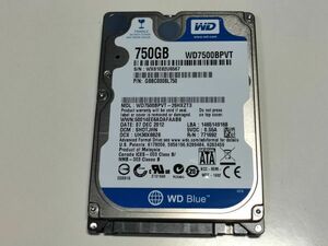 【使用時間4527時間】WD 750GB HDD WD7500BPVT-26HXZT3 2.5インチ 9.5mm厚 CrystalDiskInfo正常判定【6567】