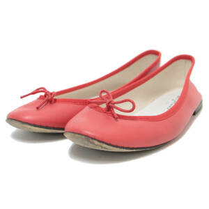 Repetto レペット シューズ 靴 パンプス フラット レッド 赤 38 24.0cm バレエシューズ ぺたんこ リボン レザー きれいめ シンプル