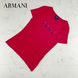 ARMANI JEANS アルマーニジーンズ フロントプリント クルーネック 半袖Tシャツ トップス レディース 赤 レッド サイズ38*HC48