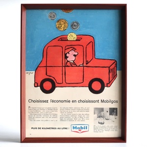 MOBIL モービル 1959年 サヴィニャック SAVIGNAC イラスト フランス ヴィンテージ 広告 額装品 インテリア フレンチ ポスター 稀少