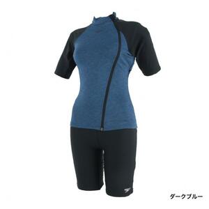 ★SPEEDO★新品　L　フィットネス水着 カーヴィーブーンショートスリーブジップセパレート パッド付き ヘザーECO　ミックスブルーネイビー