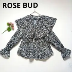 美品 ROSE BUDローズバッド✨ フリルブラウス2WAY 小顔 総柄 F