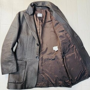 未使用並/52 L-XL相当★アルマーニ/ARMANI COLLEZIONI 高級羊革 ダイヤキルティング ラムレザー テーラード ジャケット メンズ 焦茶