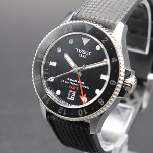 美品 TISSOT SEASTAR GMT ティソ シースター1000 クォーツ T120.852 黒 300M防水 デイト 純正ベルト尾錠 スイス製 保証/取説/箱 メンズ