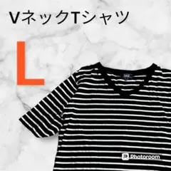 レディース トップス【大きいサイズ】Ｖネック半袖Tシャツ ボーダー Lサイズ