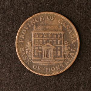 KM#Tn18/カナダ植民地 モントリオール銀行 1/2ペニー銅貨（1844）[E2746]コイン