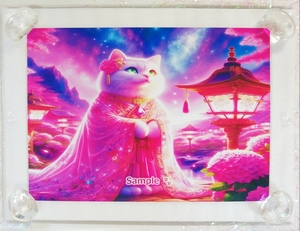 【2L】ネコ日本帝国 38 神社と白猫 絵画イラストオリジナル原画 Cat Empire Shrine white cat painting original art