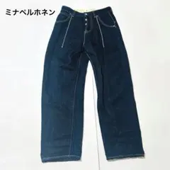 ミナペルホネン ストレートデニムパンツ 赤耳 ホワイトステッチ インディゴ染め