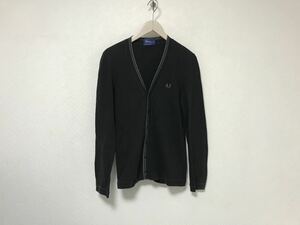 本物フレッドペリーFREDPERRYコットンニットロゴ刺繍長袖セーターカーディガンメンズサーフアメカジワークビジネススポーツ黒ブラックXS