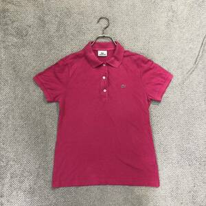 1円スタート!（16）LACOSTE ラコステ 半袖ポロシャツ サイズ42 鹿子 鹿の子 ピンク コットン 日本製 無地 レディース トップス 最落なし