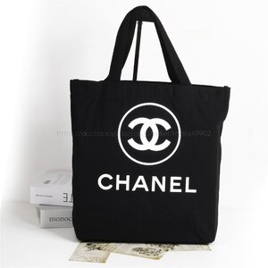 シャネル CHANEL ノベルティ 非売品 VIPギフト トートバッグ 縦長 帆布 キャンバス 両面 プリント ココマーク 黒 レディース ブランド 黒