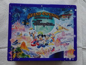 「TOKYO DISNEY SEA GRAND OPENING」缶　SEPTEMBER 4 2001　東京ディズニーシー　開業　菓子缶　四角缶　スチール缶