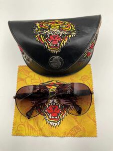 中古品　ED HARDY エドハーディ 両サイド ティアドロップ型 サングラス メガネ 眼鏡