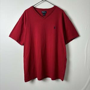 90s 古着 ラルフローレン Tシャツ Vネック シングルステッチ レッド L