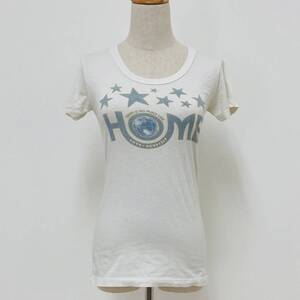 a03181 USA製 Love Your self GIRLS レディース Tシャツ 半袖 薄手 プリント S オフホワイト 古着 USED 綿混 ベーシックカジュアルスタイル