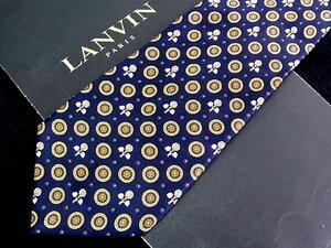 ♪今週の特売980円～♪3202♪良品【LANVIN】ランバン【花 ヒマワリ 植物 スクエアドット 柄】ネクタイ♪