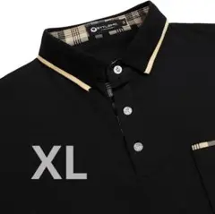 父の日 メンズ XL 半袖 ポロシャツ カジュアル ゴルフウェア 黒xチェック