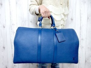 極美品 LOUIS VUITTON ルイヴィトン エピ キーポル45 トレドブルー ボストンバッグ ハンド バッグ M42975 レザー 青 メンズ 79791