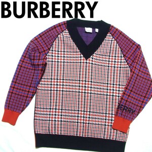 BURBERRY バーバリー ハウンドトゥース Vネック ウール ニット セーター XS マルチカラー リカルドティッシ期 8037829