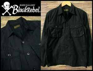 送無 美品 定価23,760円 RUDE GALLERY BLACK REBEL ルードギャラリー 19AW MILITARY SHIRT 長袖 オープンカラー ミリタリー シャツ 黒 S