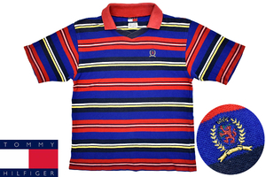 Y-4395★送料無料★美品★TOMMY HILFIGER トミーヒルフィガー★激レア貴重 ボーダー スキッパーカラー 鹿の子 半袖 ポロシャツ Ｍ