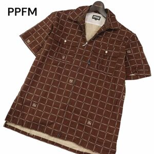 00s★ PPFM ペイトンプレイス 春夏 チェック デザイン★ 半袖 ジップ ワーク シャツ Sz.F　メンズ　I4T01977_6#A