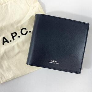 ＜未使用!!＞■A.P.C. アーペーセー 2つ折り財布 レザー コンパクト 普段使い カジュアル ネイビー 管:2411099