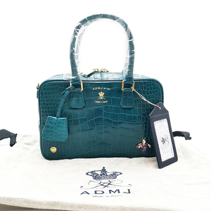 送料無料 未使用 ADMJ アクセソワ ハンドバッグ 鞄 22sc020202 ビー クロコ型押し レザー 本革 青緑 レディース