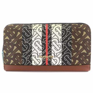 バーバリー BURBERRY ELMORE TB MONOGRAM E-CANVAS WALLET 長財布 ラウンドファスナー Eキャンバス TBロゴ 茶