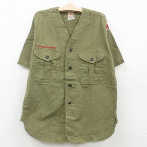 古着 半袖 ビンテージ ビンテージ ボーイスカウト シャツ キッズ ボーイズ 子供服 60s ノーカラー マチ付き 緑 グリーン spe 23sep08