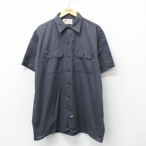 XL/古着 ディッキーズ Dickies 半袖 ワーク シャツ メンズ 00s ロング丈 濃グレー 24jun27 中古 トップス