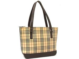 1円 BURBERRY バーバリー キャンバス×レザー トートバッグ ショルダー 肩掛け レディース ブラウン系×アイボリー系 GB0260