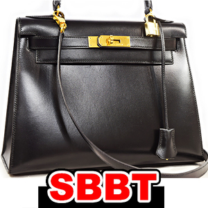 エルメス　ケリー28　外縫い　黒　ブラック　ボックスカーフ　G金具　〇V刻印 ケリー 28 HERMES kelly28 本物 sbbt