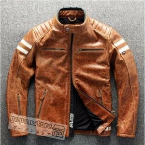 高品質★牛革100％ 本革　 シングルライダース　　レザージャケット/革ジャン　ヴィンテージイエロー S～3XL