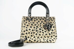 【美品】Christian Dior クリスチャンディオール カナージュ レオパード 2WAYショルダー ハンドバッグ【RE39】