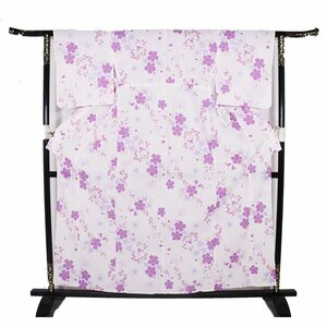 婦人用 浴衣 綿 白 桜 LY3066 新品 フリーサイズ 夏着物 レディース コットン ギフト 6月7月8月9月シーズン 送料込み