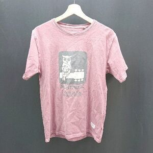 ◇ BARNS フロントプリント クルーネック カジュアル 半袖 Tシャツ サイズS ピンク レディース メンズ E