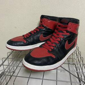 長期保管品 1994年製 NIKE / ナイキ AIR JORDAN1 BRED 黒×赤 US9.5 / 27.5cm 黒ヒモ付き ジョーダン 94年 初期復刻 桜木花道 スラムダンク